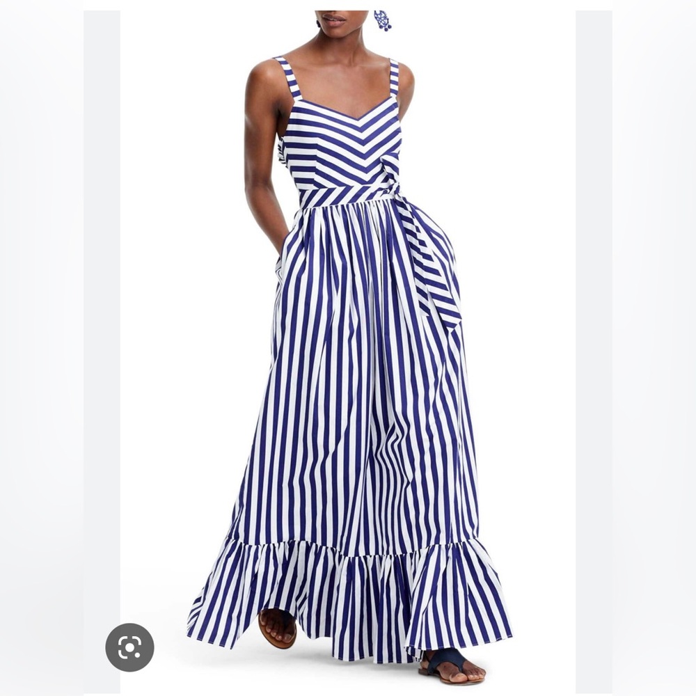 J. Crew Striped Ruffle Maxi Dress, Sz 2